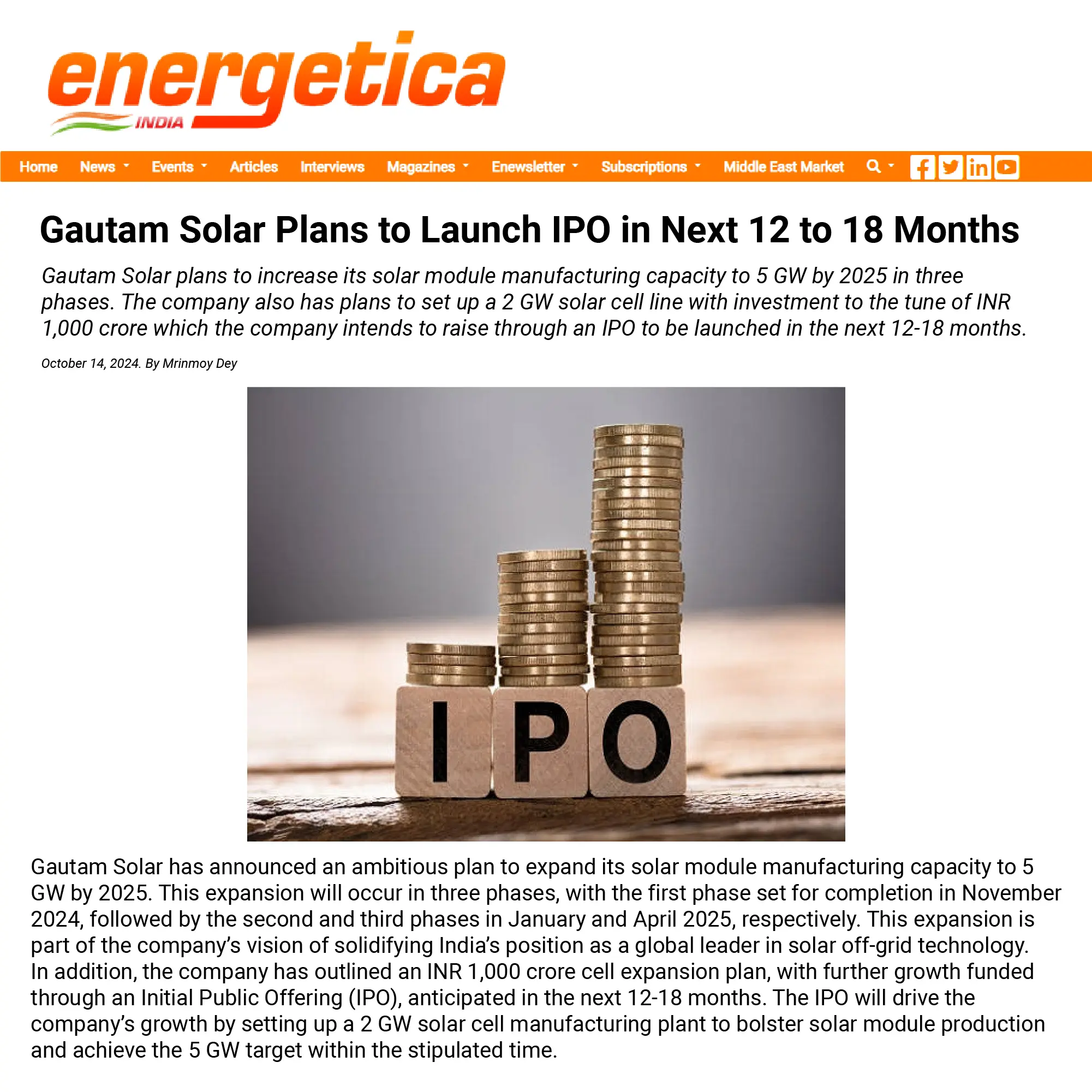 Gautam Solar industry feature